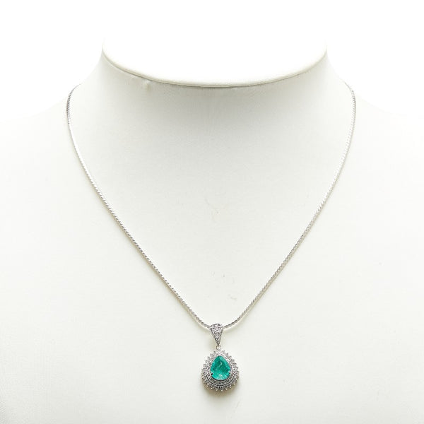 Pt900 プラチナ Pt850 プラチナ エメラルド1.56ct ダイヤ0.76ct 雫 モチーフ ペンダントネックレス レディース 【中古】