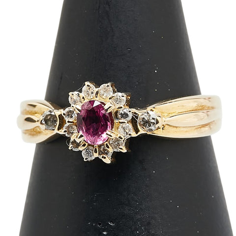 レッド K18YG イエローゴールド ルビー0.20ct ダイヤ0.16ct リング 指輪 レディース 11号 【中古】
