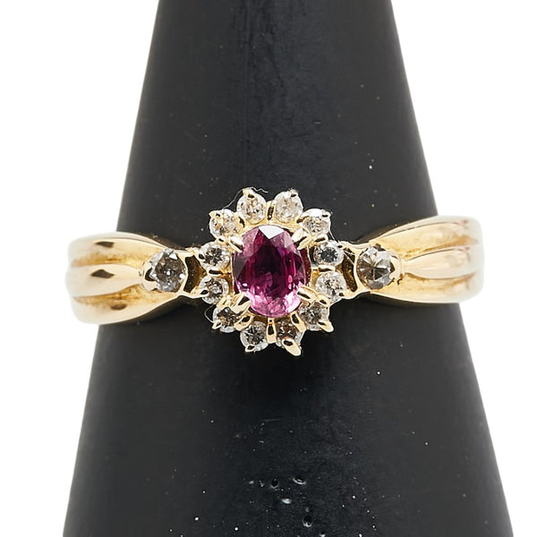 レッド K18YG イエローゴールド ルビー0.20ct ダイヤ0.16ct リング 指輪 レディース 11号 【中古】