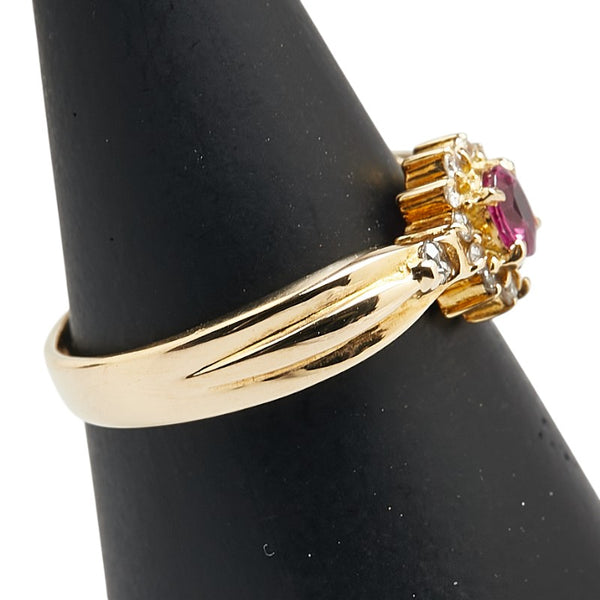 レッド K18YG イエローゴールド ルビー0.20ct ダイヤ0.16ct リング 指輪 レディース 11号 【中古】