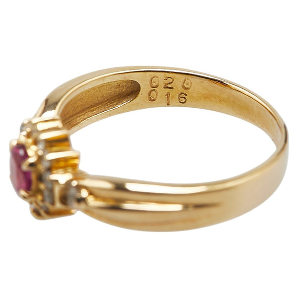 レッド K18YG イエローゴールド ルビー0.20ct ダイヤ0.16ct リング 指輪 レディース 11号 【中古】