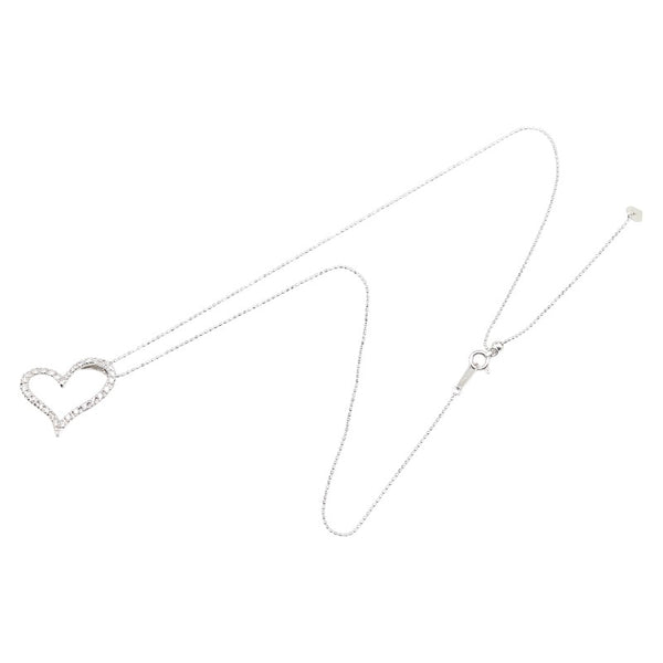 K18WG ホワイトゴールド ダイヤ0.30ct オープンハート ペンダントネックレス レディース 【中古】