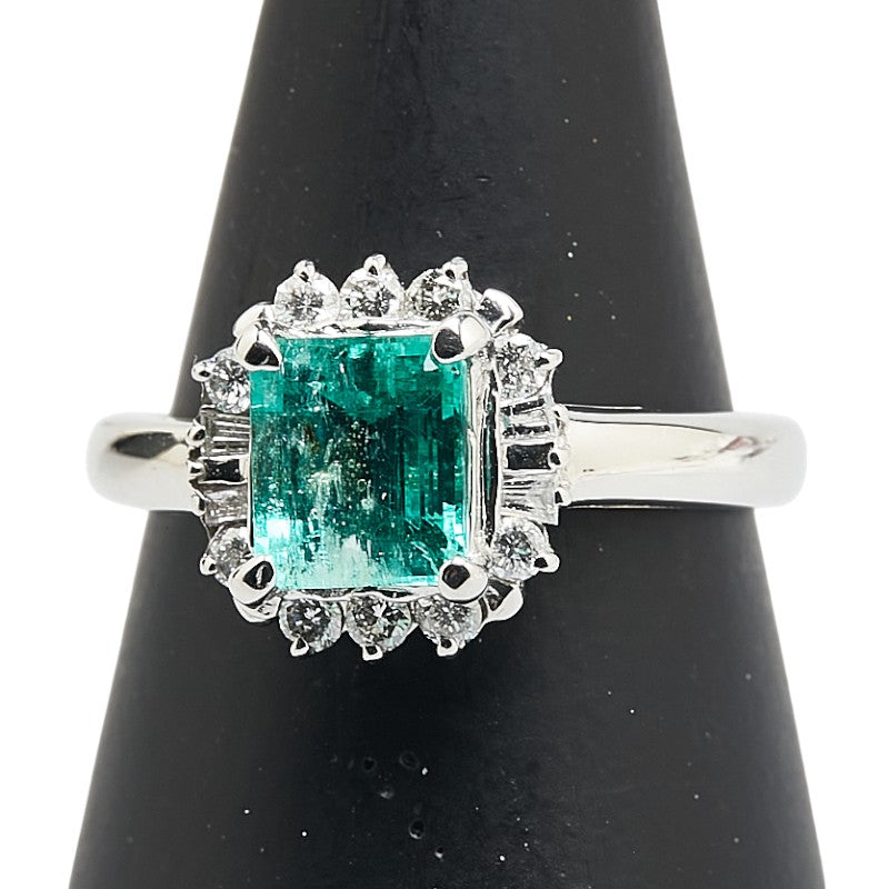 グリーン Pt900 プラチナ エメラルド1.10ct ダイヤ0.32ct リング 指輪 レディース 13号 【中古】