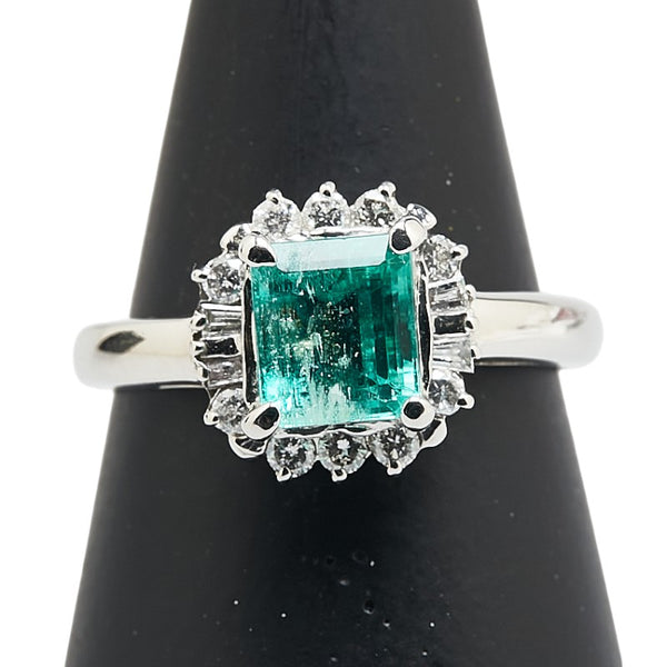 グリーン Pt900 プラチナ エメラルド1.10ct ダイヤ0.32ct リング 指輪 レディース 13号 【中古】