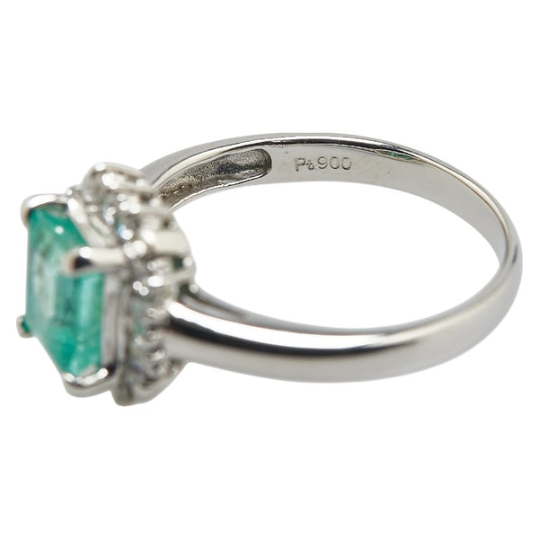 グリーン Pt900 プラチナ エメラルド1.10ct ダイヤ0.32ct リング 指輪 レディース 13号 【中古】