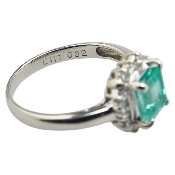 グリーン Pt900 プラチナ エメラルド1.10ct ダイヤ0.32ct リング 指輪 レディース 13号 【中古】