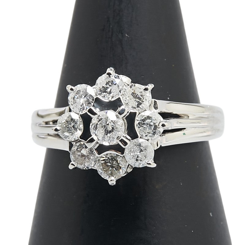 Pt900 プラチナ ダイヤ0.75ct 花 フラワー モチーフ リング 指輪 レディース 9号 【中古】