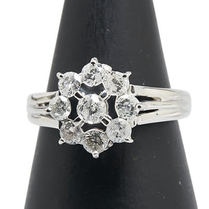 Pt900 プラチナ ダイヤ0.75ct 花 フラワー モチーフ リング 指輪 レディース 9号 【中古】