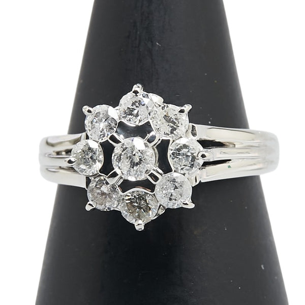 Pt900 プラチナ ダイヤ0.75ct 花 フラワー モチーフ リング 指輪 レディース 9号 【中古】