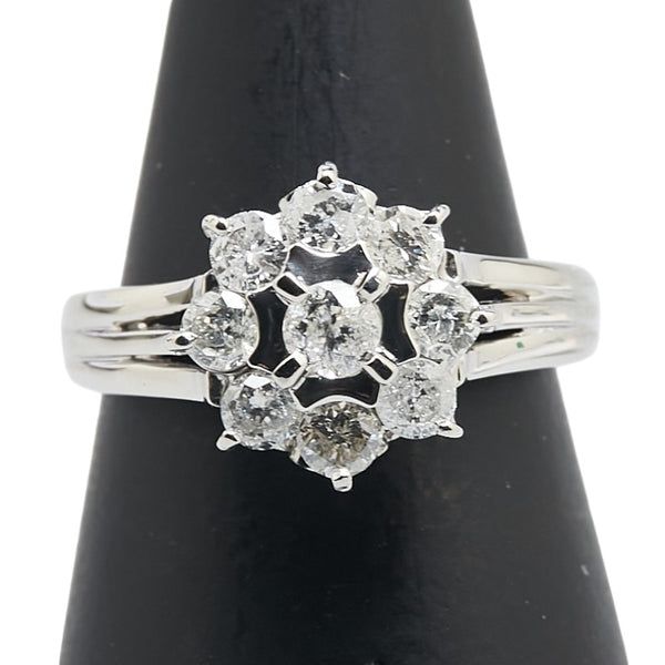Pt900 プラチナ ダイヤ0.75ct 花 フラワー モチーフ リング 指輪 レディース 9号 【中古】