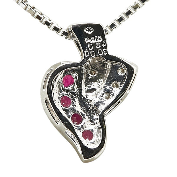 Pt850 プラチナ ルビー0.34ct ダイヤ0.08ct ペンダントネックレス レディース 【中古】