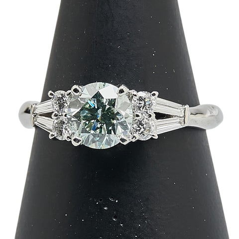 ライトブルー Pt900 プラチナ ダイヤ1.042ct ダイヤ0.30ct リング 指輪 レディース 12号 【中古】