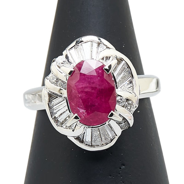 Pt900 プラチナ ルビー2.84ct ダイヤ0.659ct リング 指輪 レディース 13号 【中古】