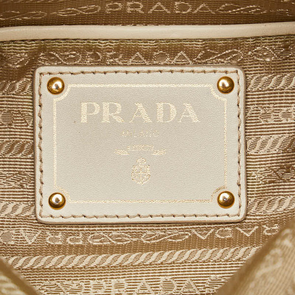 プラダ 斜め掛け ショルダーバッグ ベージュ アイボリー キャンバス レザー レディース PRADA 【中古】