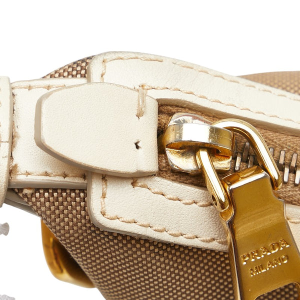 プラダ 斜め掛け ショルダーバッグ ベージュ アイボリー キャンバス レザー レディース PRADA 【中古】