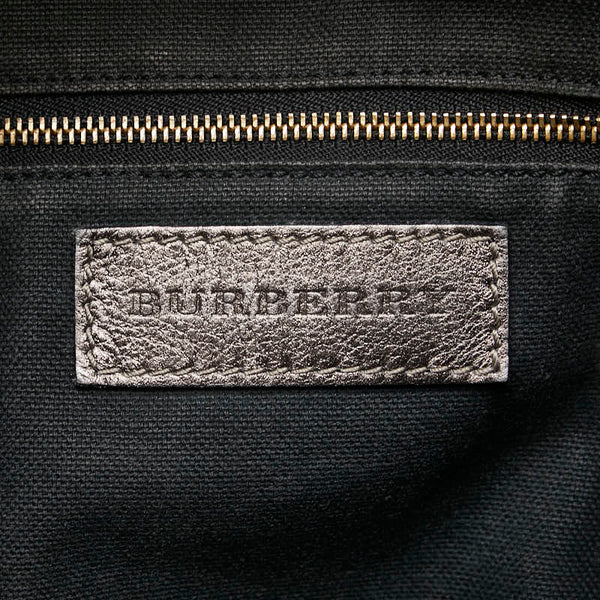 バーバリー チェック トートバッグ ショルダーバッグ グレー PVC レザー レディース BURBERRY 【中古】