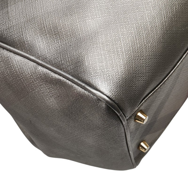 バーバリー チェック トートバッグ ショルダーバッグ グレー PVC レザー レディース BURBERRY 【中古】