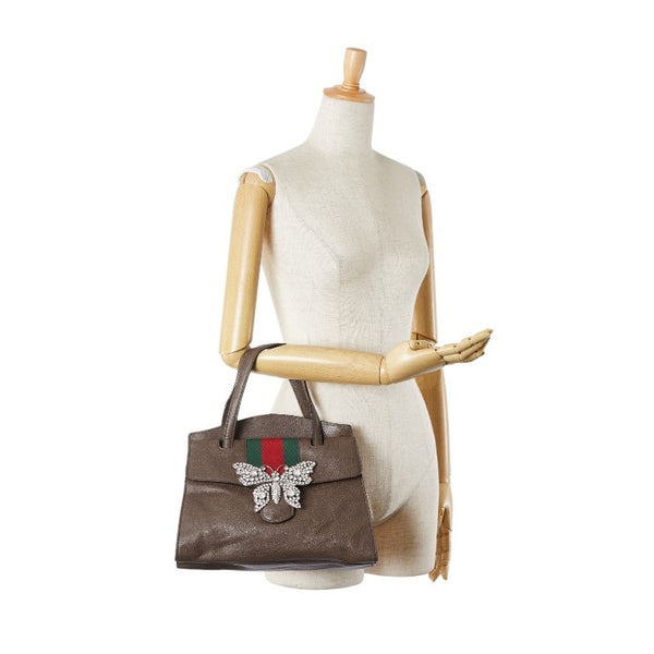 グッチ トーテム バタフライ 蝶々 モチーフ ビジュー ハンドバッグ 505342 ブラウン レザー レディース GUCCI 【中古】