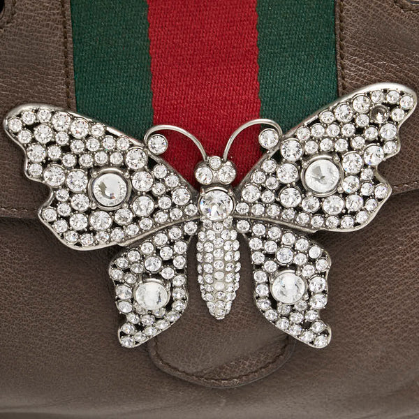 グッチ トーテム バタフライ 蝶々 モチーフ ビジュー ハンドバッグ 505342 ブラウン レザー レディース GUCCI 【中古】