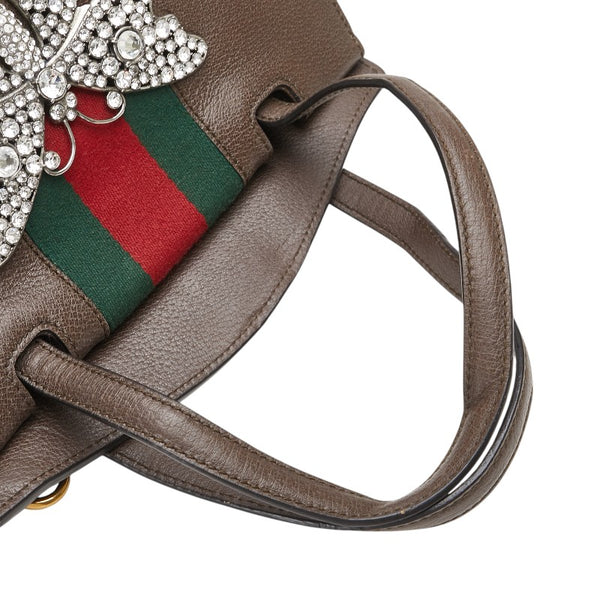 グッチ トーテム バタフライ 蝶々 モチーフ ビジュー ハンドバッグ 505342 ブラウン レザー レディース GUCCI 【中古】