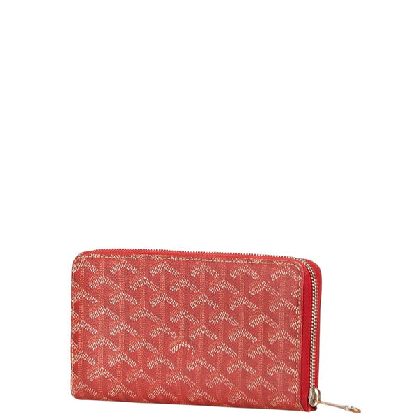 ゴヤール マティニョンGM ラウンドファスナー 長財布 レッド PVC レザー レディース GOYARD 【中古】