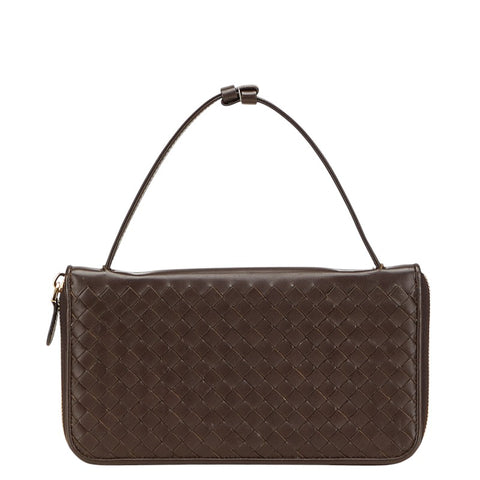 ボッテガヴェネタ イントレチャート 長財布 トラベルケース ブラウン レザー レディース BOTTEGAVENETA 【中古】