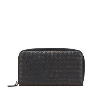 ボッテガヴェネタ イントレチャート 長財布 ラウンドファスナー ブラック レザー レディース BOTTEGAVENETA 【中古】