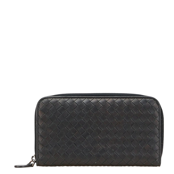 ボッテガヴェネタ イントレチャート 長財布 ラウンドファスナー ブラック レザー レディース BOTTEGAVENETA 【中古】