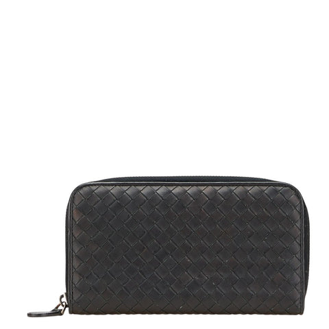 ボッテガヴェネタ イントレチャート 長財布 ラウンドファスナー ブラック レザー レディース BOTTEGAVENETA 【中古】