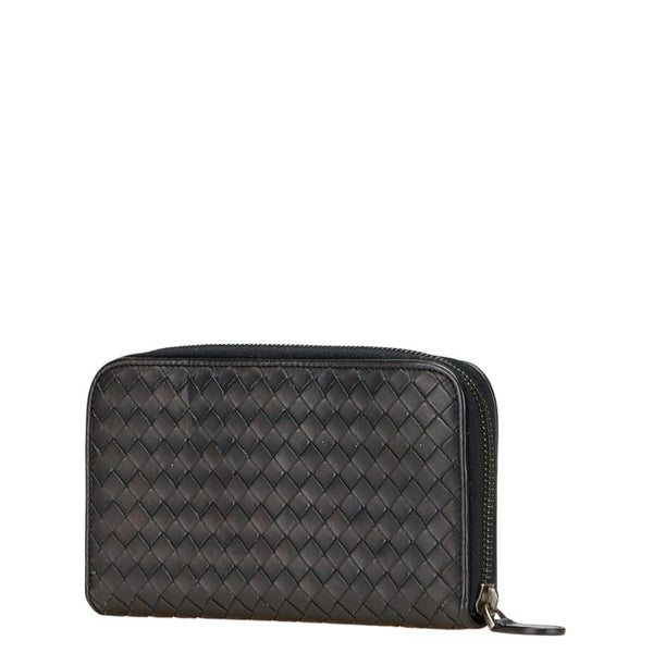 ボッテガヴェネタ イントレチャート 長財布 ラウンドファスナー ブラック レザー レディース BOTTEGAVENETA 【中古】
