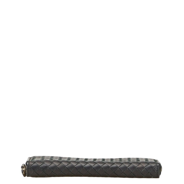 ボッテガヴェネタ イントレチャート 長財布 ラウンドファスナー ブラック レザー レディース BOTTEGAVENETA 【中古】