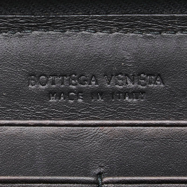 ボッテガヴェネタ イントレチャート 長財布 ラウンドファスナー ブラック レザー レディース BOTTEGAVENETA 【中古】