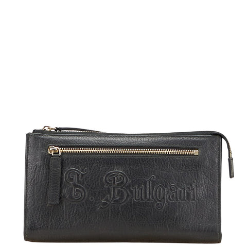 ブルガリ ロゴ クラッチジップウォレット セカンドバッグ ブラック レザー レディース BVLGARI 【中古】