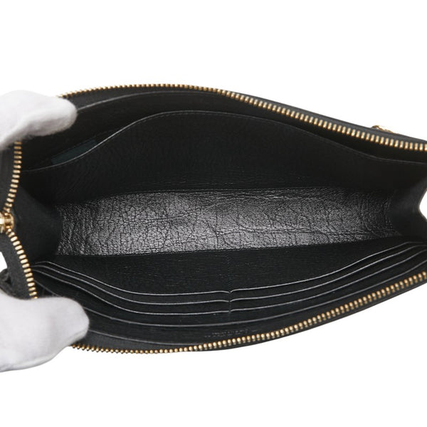 ブルガリ ロゴ クラッチジップウォレット セカンドバッグ ブラック レザー レディース BVLGARI 【中古】