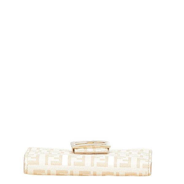 フェンディ ズッキーノ 二つ折り財布 アイボリー ベージュ PVC レザー レディース FENDI 【中古】