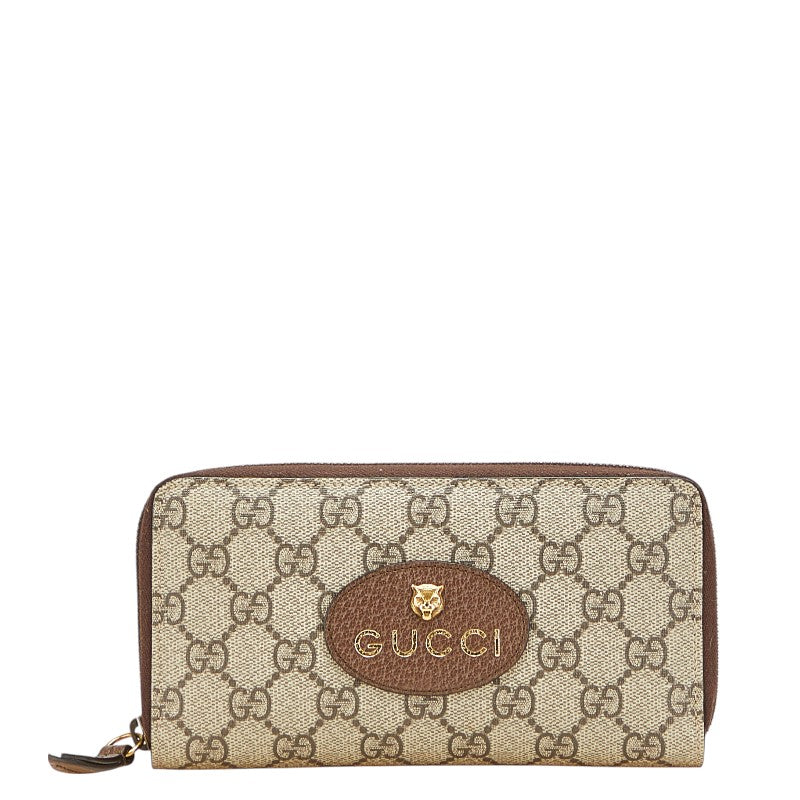 グッチ GGスプリーム ネオヴィンテージ ラウンドファスナー 長財布 473953 ベージュ ブラウン PVC レザー レディース GUCCI 【中古】