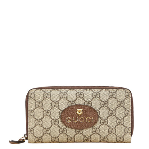 グッチ GGスプリーム ネオヴィンテージ ラウンドファスナー 長財布 473953 ベージュ ブラウン PVC レザー レディース GUCCI 【中古】