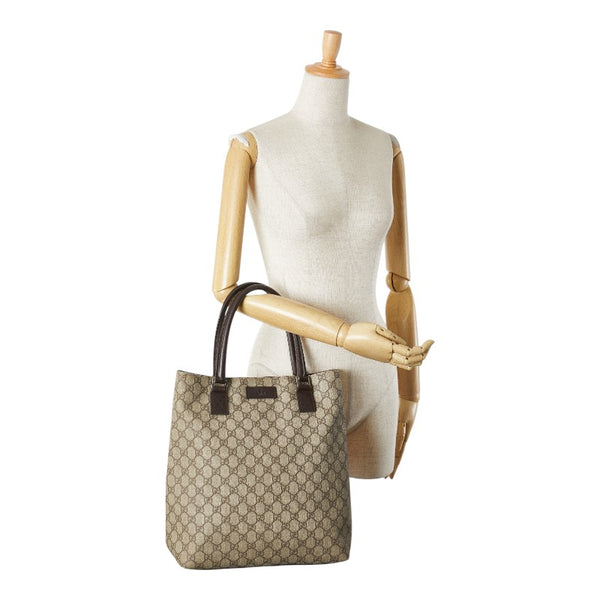 グッチ GGスプリーム トートバッグ 131220 ブラウン PVC レザー レディース GUCCI 【中古】