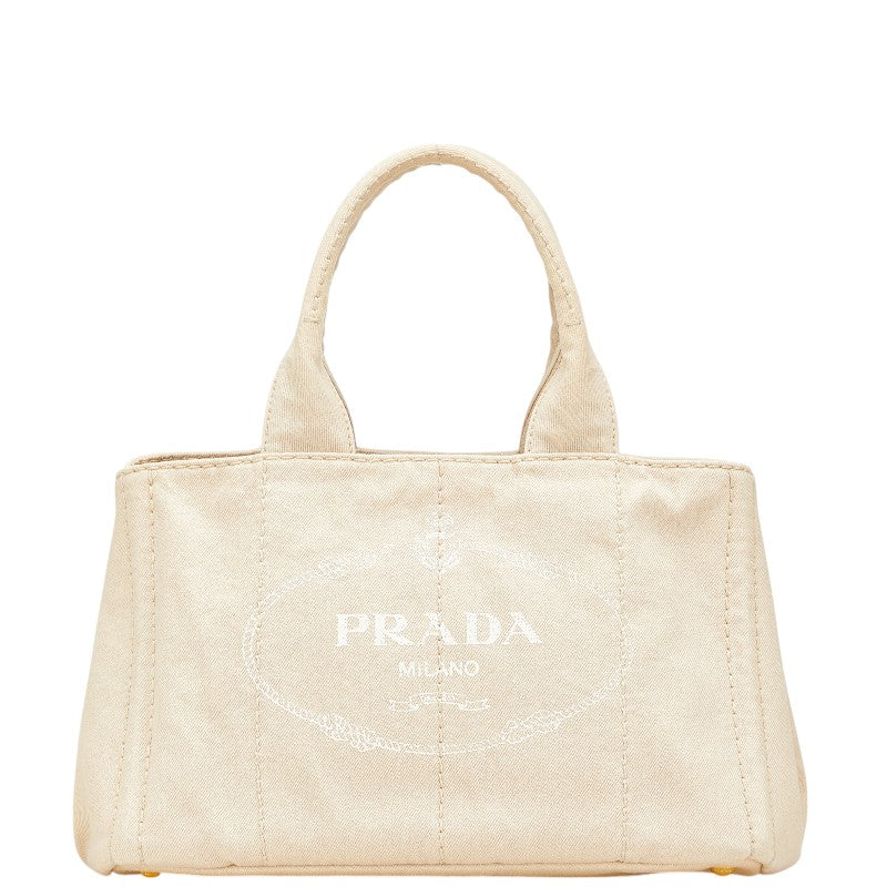 プラダ 三角ロゴプレート カナパM ハンドバッグ B1877B ベージュ キャンバス レディース PRADA 【中古】