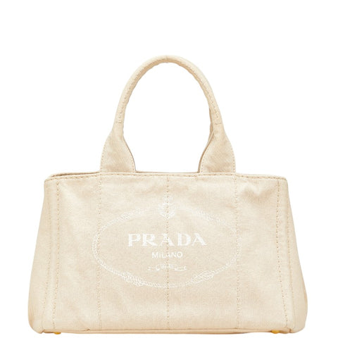 プラダ 三角ロゴプレート カナパM ハンドバッグ B1877B ベージュ キャンバス レディース PRADA 【中古】