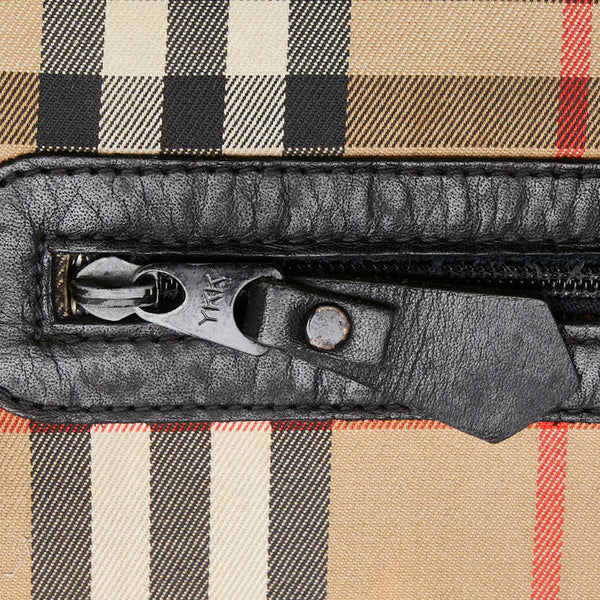 バーバリー ノバチェック シャドーホース ショルダーバッグ ベージュ ブラック レッド キャンバス レザー レディース BURBERRY 【中古】