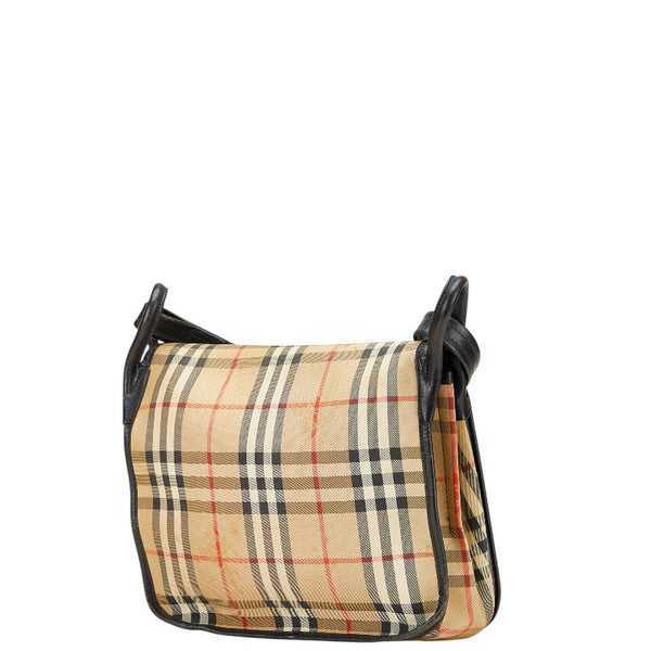 バーバリー ノバチェック シャドーホース ショルダーバッグ ベージュ ブラック レッド キャンバス レザー レディース BURBERRY 【中古】