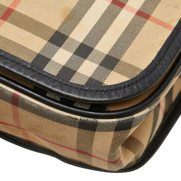 バーバリー ノバチェック シャドーホース ショルダーバッグ ベージュ ブラック レッド キャンバス レザー レディース BURBERRY 【中古】