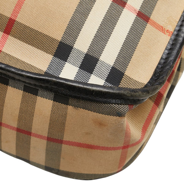 バーバリー ノバチェック シャドーホース ショルダーバッグ ベージュ ブラック レッド キャンバス レザー レディース BURBERRY 【中古】