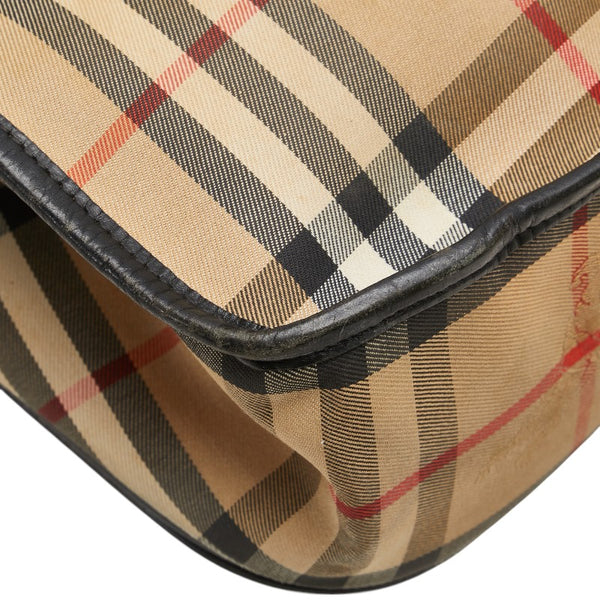 バーバリー ノバチェック シャドーホース ショルダーバッグ ベージュ ブラック レッド キャンバス レザー レディース BURBERRY 【中古】
