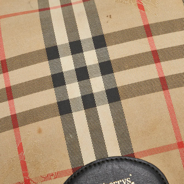 バーバリー ノバチェック シャドーホース ショルダーバッグ ベージュ ブラック レッド キャンバス レザー レディース BURBERRY 【中古】