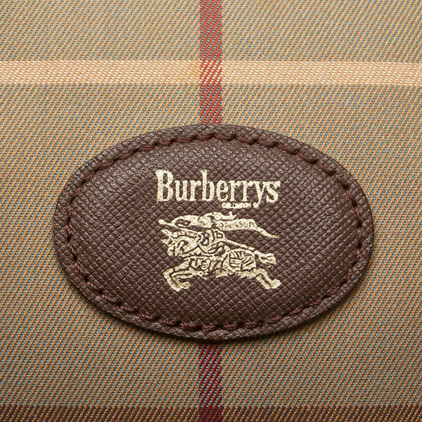 バーバリー チェック ハンドバッグ ミニボストンバッグ カーキ ブラウン キャンバス レザー レディース BURBERRY 【中古】