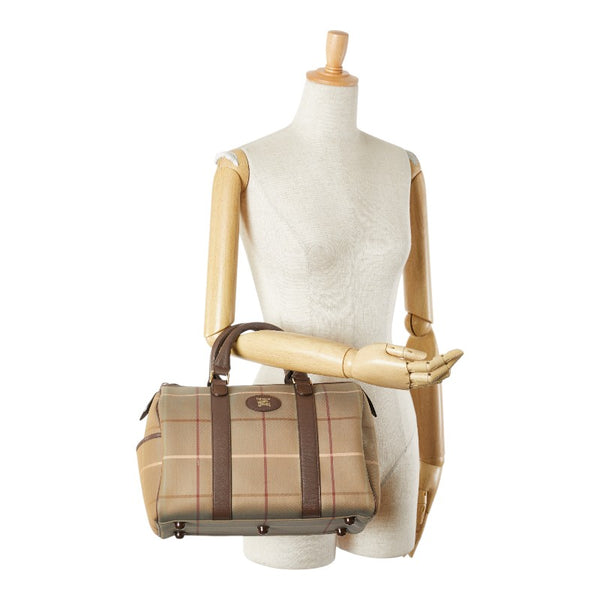 バーバリー チェック ハンドバッグ ミニボストンバッグ カーキ ブラウン キャンバス レザー レディース BURBERRY 【中古】