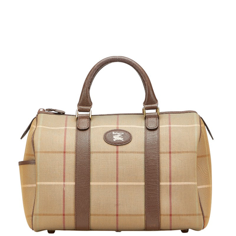 バーバリー チェック ハンドバッグ ミニボストンバッグ カーキ ブラウン キャンバス レザー レディース BURBERRY 【中古】