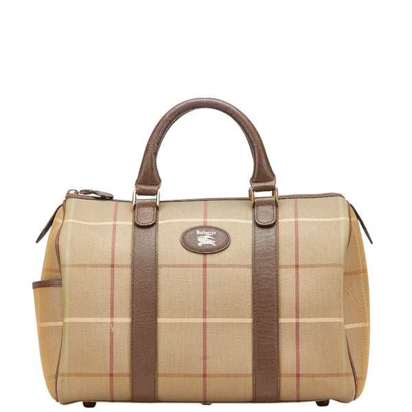 バーバリー チェック ハンドバッグ ミニボストンバッグ カーキ ブラウン キャンバス レザー レディース BURBERRY 【中古】